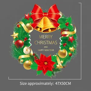 Detailed Christmas wreath wall sticker with golden Merry Christmas text for glass decor
