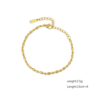 Bracelet chaîne à billes ovales en acier inoxydable doré 18K avec fermoir mousqueton