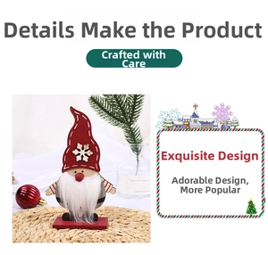 Detail of wooden Christmas gnome with red hat and white beard on a stable base