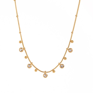 Collier À Pendentif En Zircon Bracelet Plqué Or 18 Carats Acier Inoxydable Chaîne À Billes Étanche Hypoallergénique Bijoux De Femmes