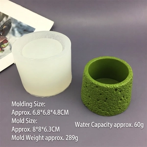 Silicone mold for textured stone pots showing mold and green finished container dimensions