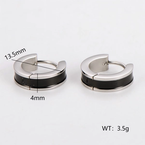Detail view of silver stainless steel hoop earrings with 13.5mm diameter and 4mm width
