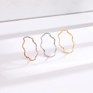 Minimalist Wave Ring Titanium Steel Irregular Hammered Texture Plain Band Elegant Finger Jewelry For Women