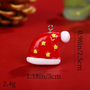 Macro detail of red resin Christmas hat charm with size 1.18in x 0.98in and weight 2.4g