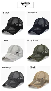 Casquettes de baseball en mesh proposées en six couleurs dont noir et marine
