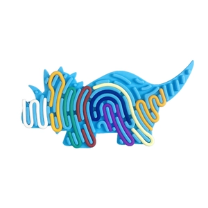 Blaues Triceratops Silikon-Sensorikspielzeug mit bunten Streifen zum Stressabbau