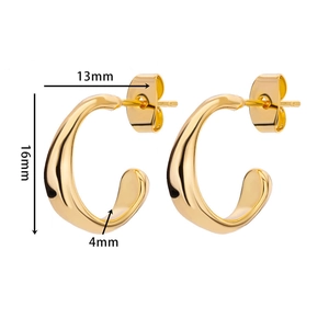 Detailed size specifications of 16mm gold C-shaped earrings with high-polish finish
