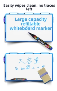 Detail of easy-erase whiteboard marker showing smooth ink removal on clean surface