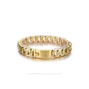 Detailed view of 12mm golden stainless steel Cuban link bracelet with square clasp