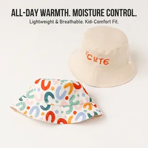Cute embroidered and colorful patterned kids fisherman hats for sun protection and style