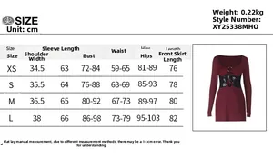 Size chart for lace patchwork long sleeve dress with detailed body measurements in cm