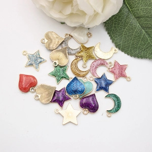 Glittery heart star and moon enamel charms with gold metal base for DIY jewelry making
