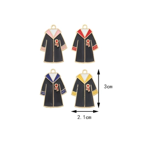 Detailed size view of four colorful enamel academic gown charms measuring 3cm by 2.1cm