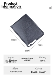 Macro shot of ultra-thin black litchi pattern card holder with dimensions 10.5x7.8x0.6cm