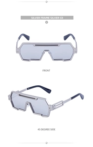 Steampunk silver metal frame sunglasses showing front and side 45 degree angle views
