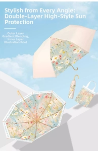 Detail of French vintage umbrella with floral lining and wooden hook handle