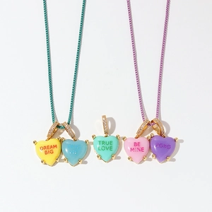 Colorful heart pendant necklace set with enamel finish and sparkling zircon accents