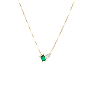 S925 sterling silver necklace with emerald rectangle and teardrop zircon pendant