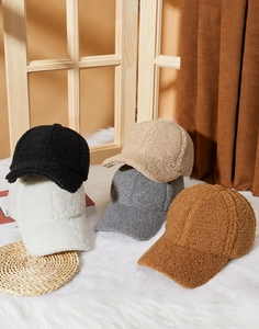Winter lamb wool baseball caps in five colors including black white and brown shown together
