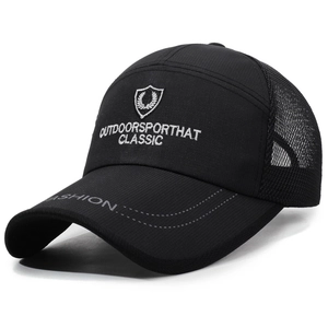 Men's black mesh baseball cap with outdoor embroidery and breathable mesh panels