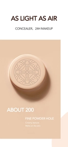 Macro shot of 200 fine powder holes and creamy concealer texture on a cushion foundation