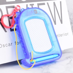 Mini dinosaur magnetic drawing board with blue translucent frame and carabiner clip