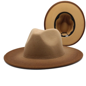 Detail of two-tone wool jazz hat crown and brim with interior adjustable sweatband