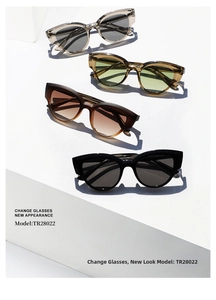 Group of retro cat-eye sunglasses in various colors on geometric stairs with soft shadows