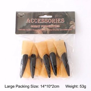 Detail showing 53g Halloween witch finger set with black nails and 14x10x2cm package size