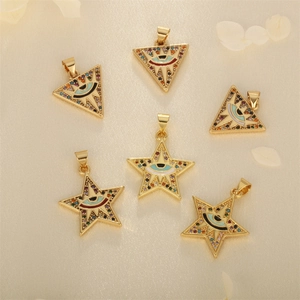 Evil Eye Charms Star Triangle Gold Plated Copper Colorful Cubic Zirconia Enamel DIY Necklace Jewelry Making Pendants