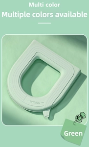 Macro detail of waterproof green EVA toilet seat cover with BROUD logo and non-slip texture