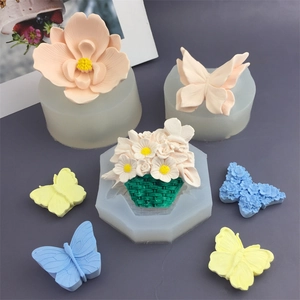 Silicone flower and butterfly molds for DIY fondant with colorful finished resin crafts