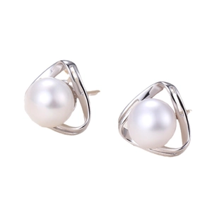 S925 silver hollow geometric triangle earrings with natural freshwater pearls for women