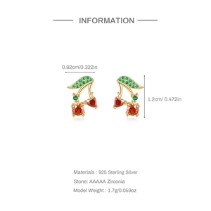 Infographic of cherry studs showing 925 sterling silver material and 1.2cm height details