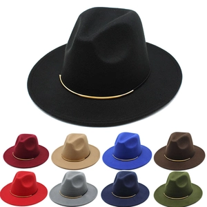 Vintage Felt Fedora Hat Wide Brim With Gold Metal Accessory Western Jazz Style Unisex