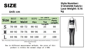 Tableau des tailles pour l'ensemble haut en dentelle et pantalon avec mesures précises