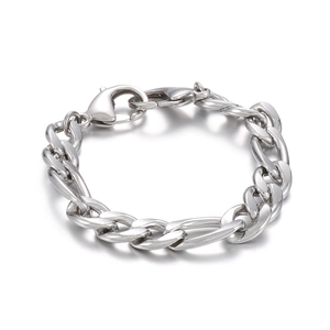 Bracelet chaîne à maillons cubains en acier inoxydable argenté poli avec fermoir mousqueton