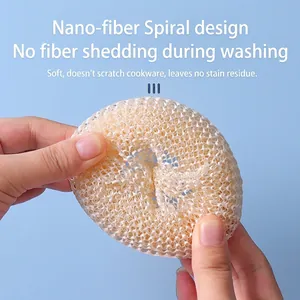 Long handle nanofiber kitchen cleaning brush with spiral scrub head for washing dishes