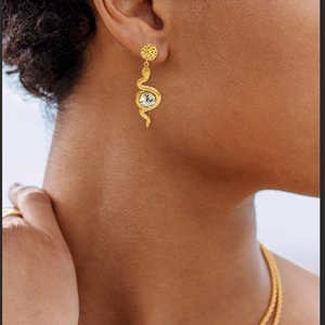 Snake Drop Earrings Stainless Steel With Round Colored Glass Stone Vintage Hammered Stud Punk Style For Women