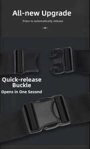 Close-up of the quick-release buckle mechanism showing locked and unlocked states on strap
