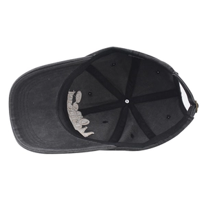 Detail view of the washed cotton baseball cap inner structure and sweatband