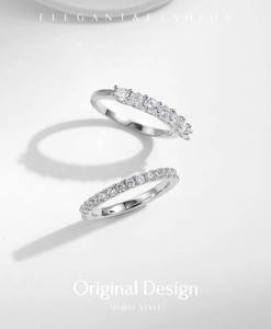Macro detail of S925 sterling silver band with sparkling moissanite stones