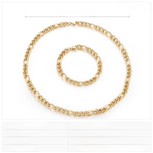 Detaillierte Maße für 7mm goldene Figaro-Halskette und Armband-Set aus Edelstahl