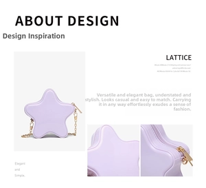 Detail view of purple star-shaped PVC jelly bag with gold chain strap and zipper closure
