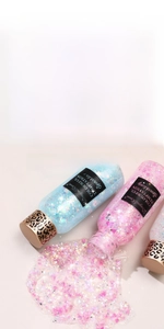 Detailoverzicht van 30g fonkelende glittergel met afmetingen en luipaardprint deksel