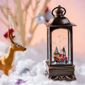 Retro Bronze Christmas Lantern Snow Globe Santa Claus Snowman LED Night Light Music Box Musical Decoration Plastic Resin