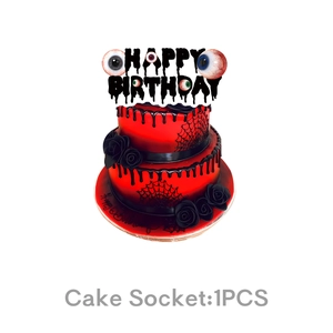 Gothic Happy Birthday cake topper with blood drip effect and eyeball design for party decor