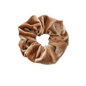 Elastico per capelli in velluto retrò marrone caramello con elegante trama verticale