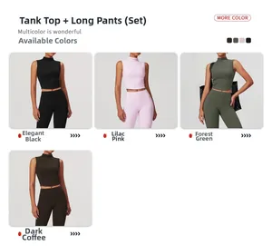 Detailansicht vierteiliger Yoga-Sets mit hochtaillierten Leggings und Crop-Tanktops