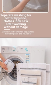 Close-up of durable fine mesh laundry bags with grey zippers for washing machines